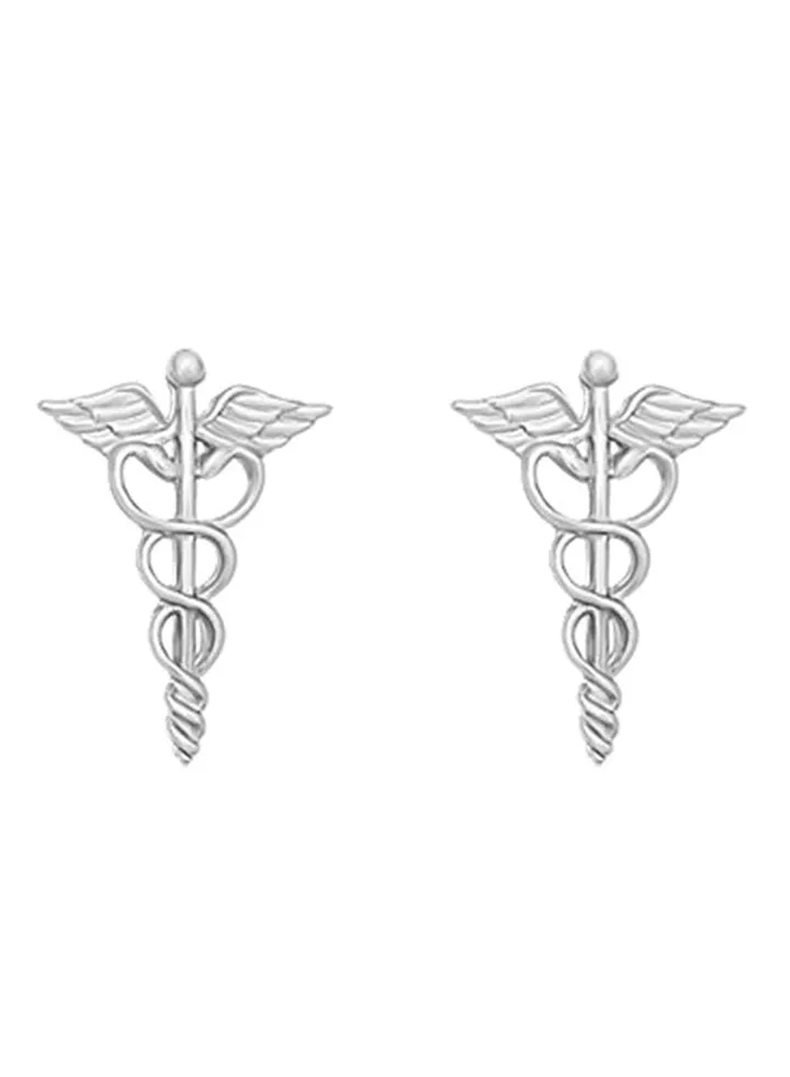 Tiny Medical Caduceus Stud Earrings