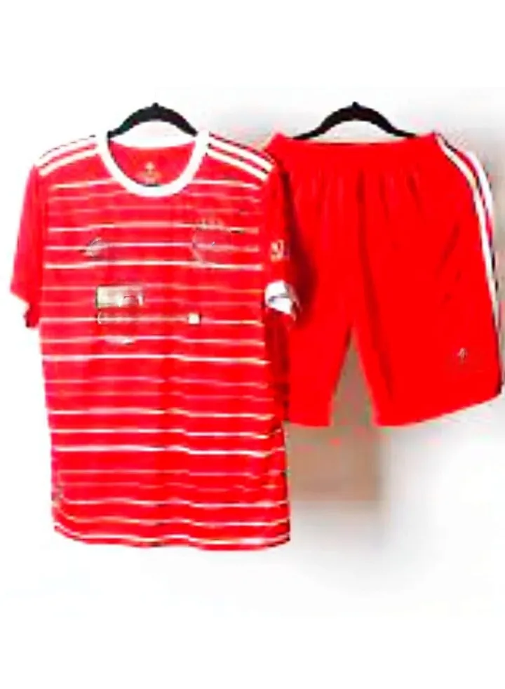 Imported boys football kit, red and white stripes