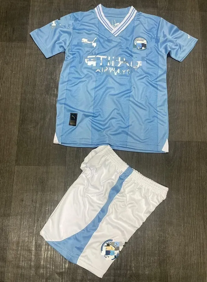Boys' football kit, from high-quality materials, T-shirt and shorts, Light Blue