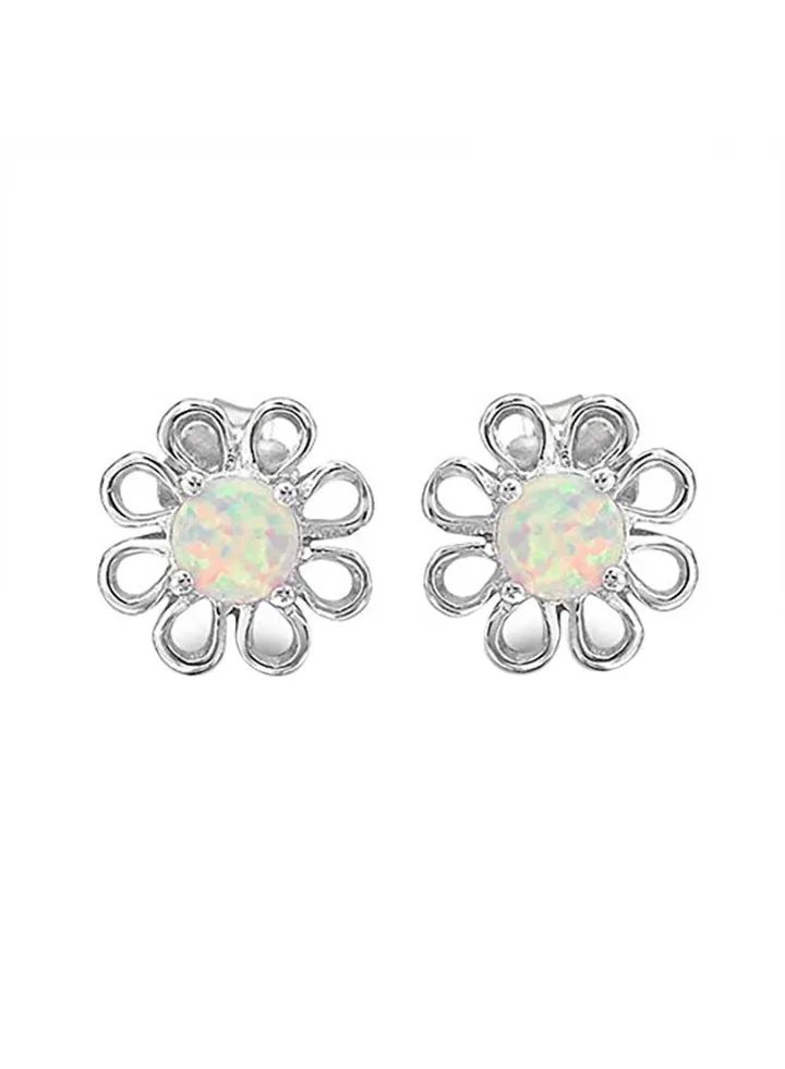 925 Sterling Silver Daisy Flower Opal Center Filigree Stud Earrings