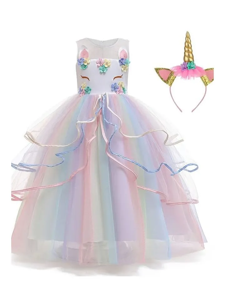 Girls Unicorn Floral Birthday Party Wear Princess Tutu Dresses Multicolour
