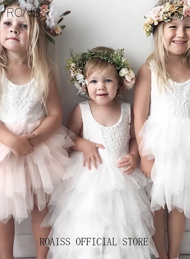 Toddler Girls Lace Bodice Layered Mesh Hem Dress Princess Dress Toddler Big Kids High Waist Sleeveless Dress Birthday Casual Stylish Party Wear Wedding White