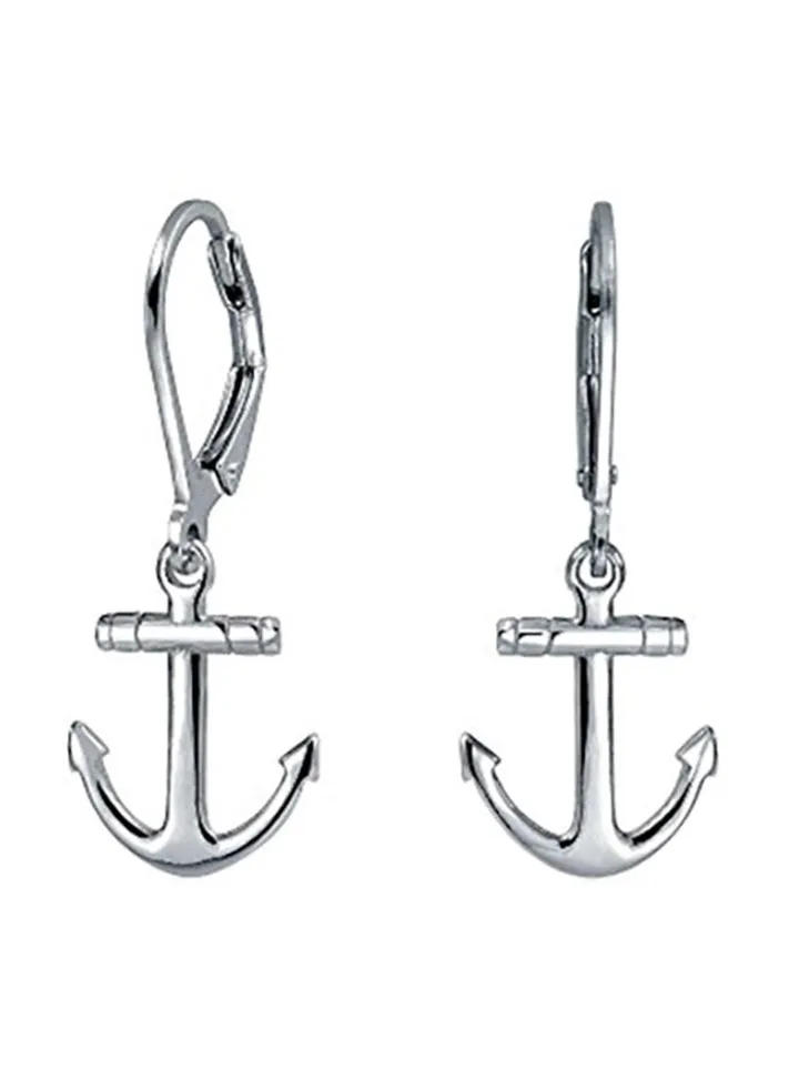 925 Sterling Silver Boat Anchor Lever back Clip-Ons Earrings