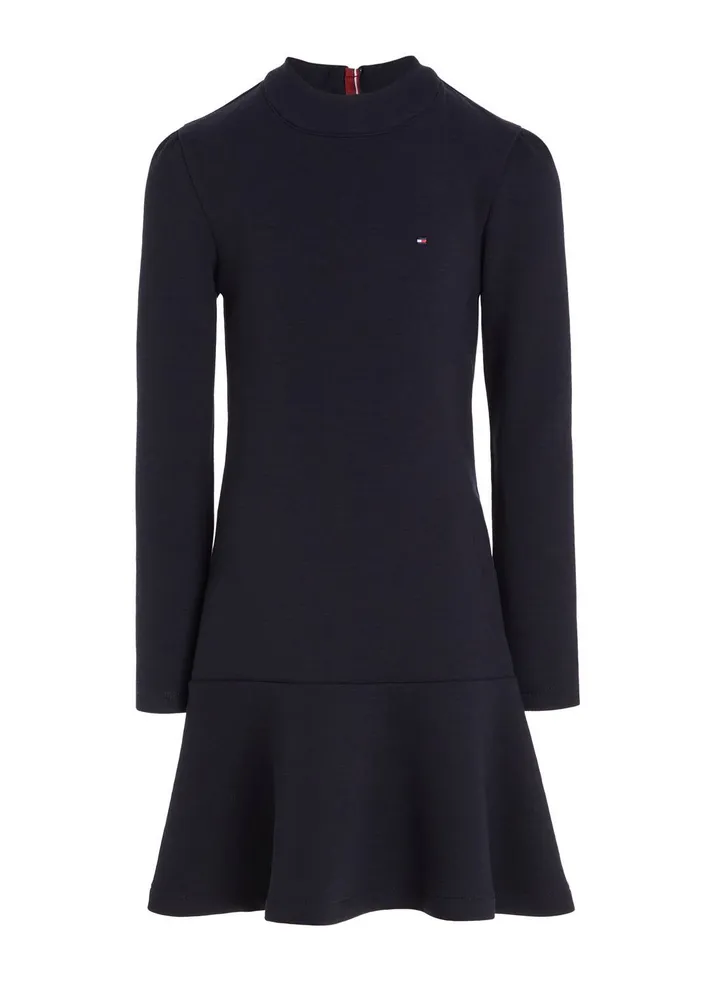Girls' Essential Dropped Waist Knee Length Dress, Navy