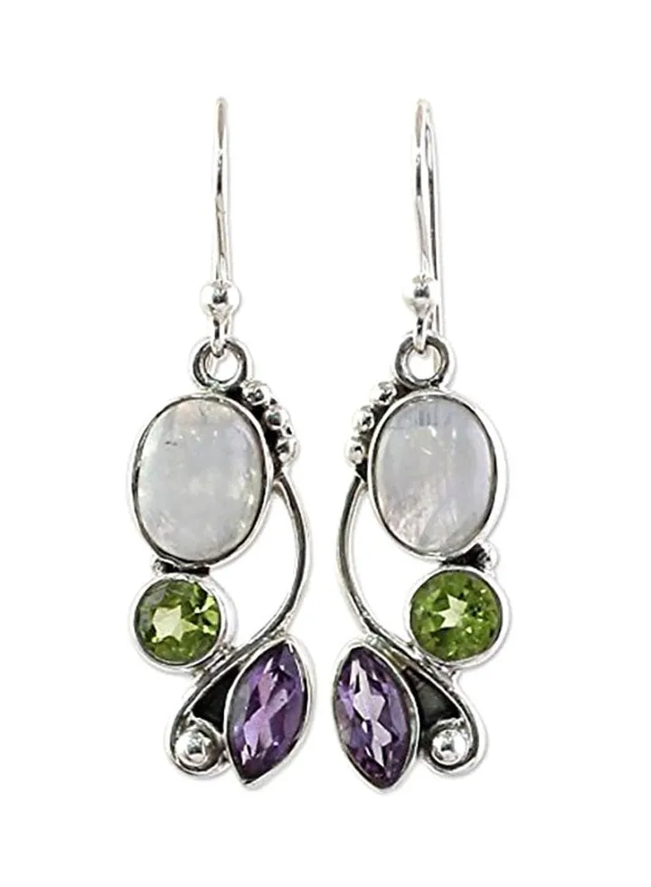 925 Sterling Silver Amethyst Dangle Earrings