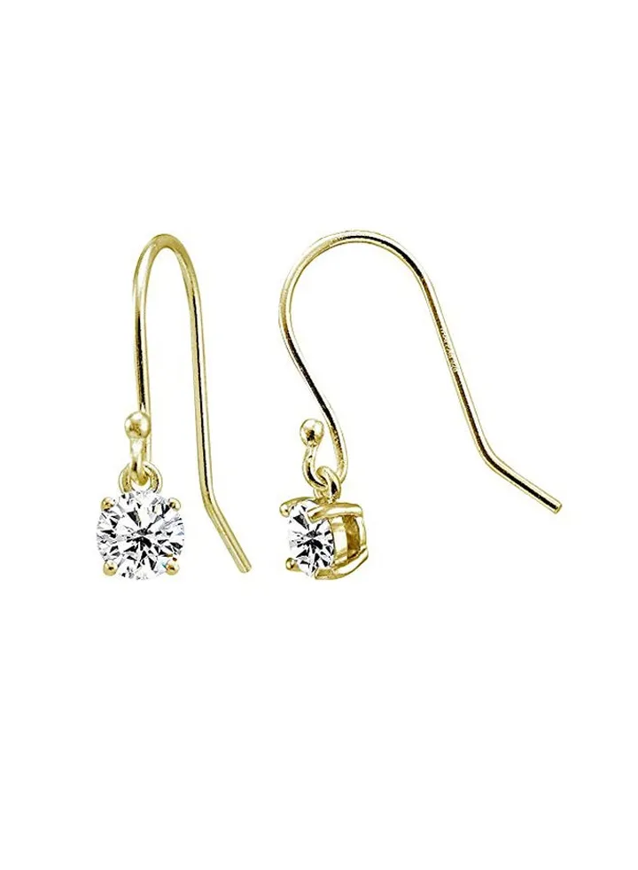 Gold Plated 925 Sterling Silver Cubic Zirconia Studded Dangle Earrings