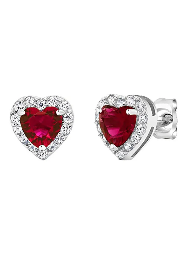 925 Sterling Silver Heart Shape Halo Zircon Stud Earrings
