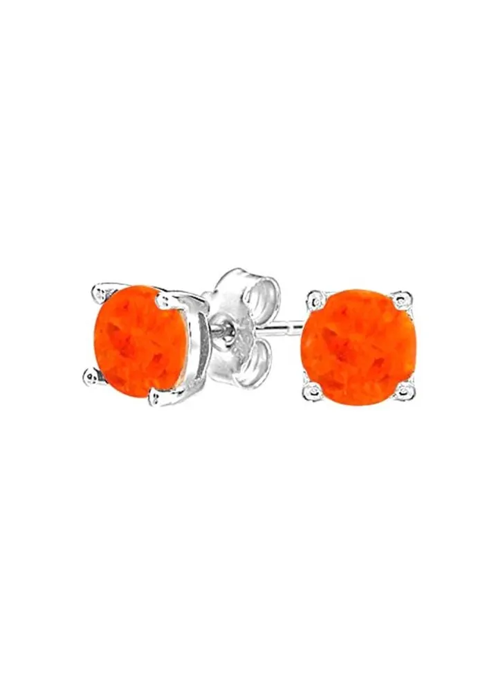 Rhodium Plated 925 Sterling Silver Opal Studded Stud Earrings