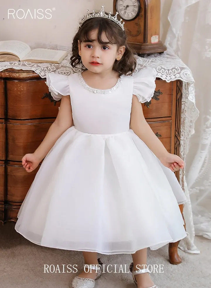 Baby Girls Party Dress Mesh Gown Princess Dress Short Sleeve Toddler Little Kids Bow Back Party Wear Wedding Evening Formal Pageant Dance Gown for Birthday