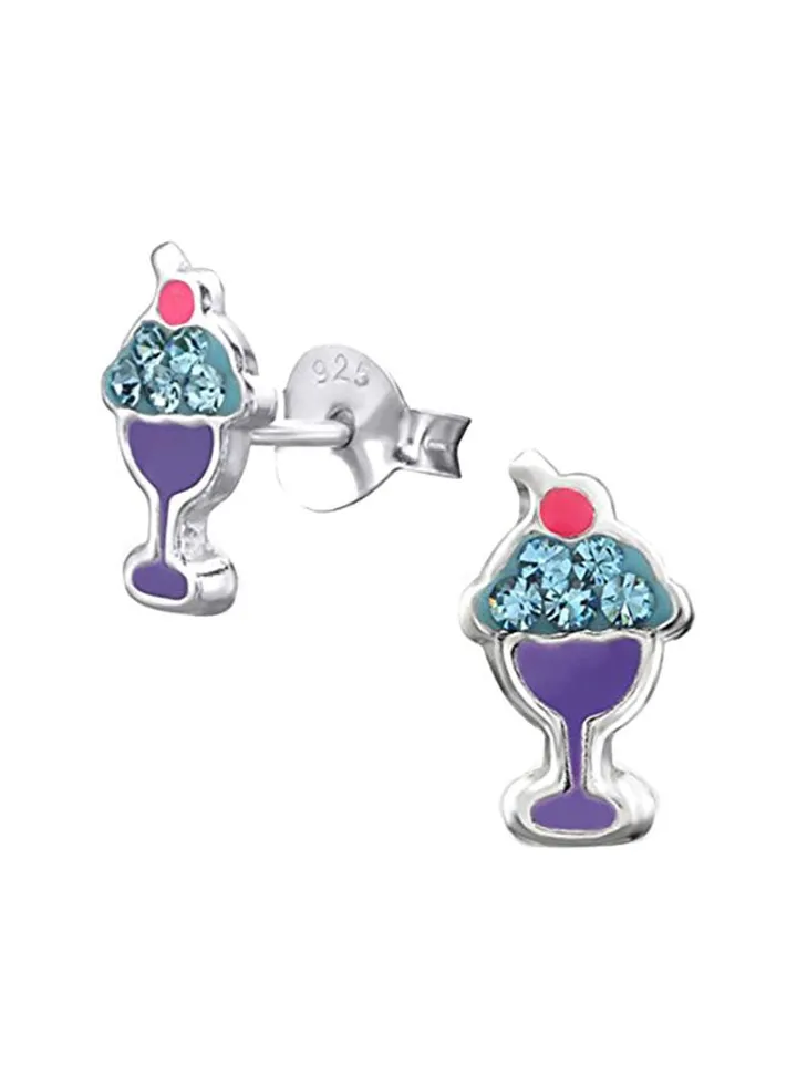 Cute Small Ice Cream Glasses 925 Sterling Silver Earrings
