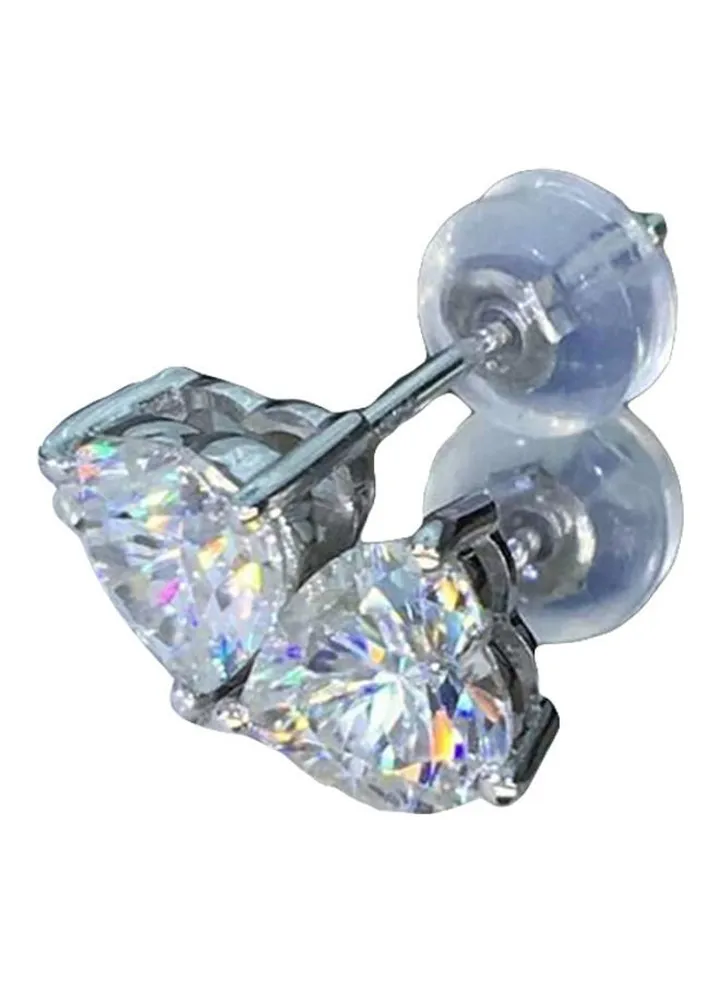 Colorful Heart Cubic Zirconia Inlaid Ear Stud Earrings