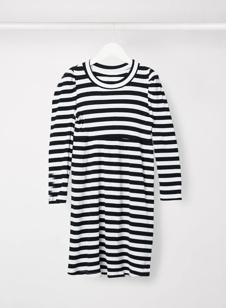 Kids Organic Cotton Striped Dress Black/White