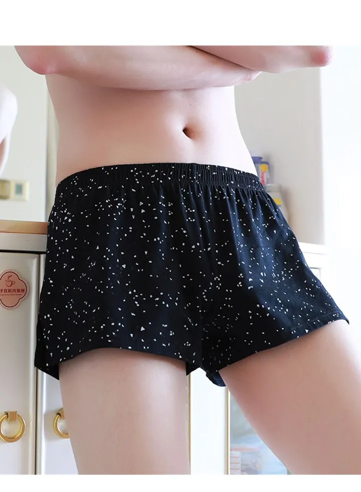 Men's Loose Cotton Underwear Comfortable Breathable Home Boxers Black