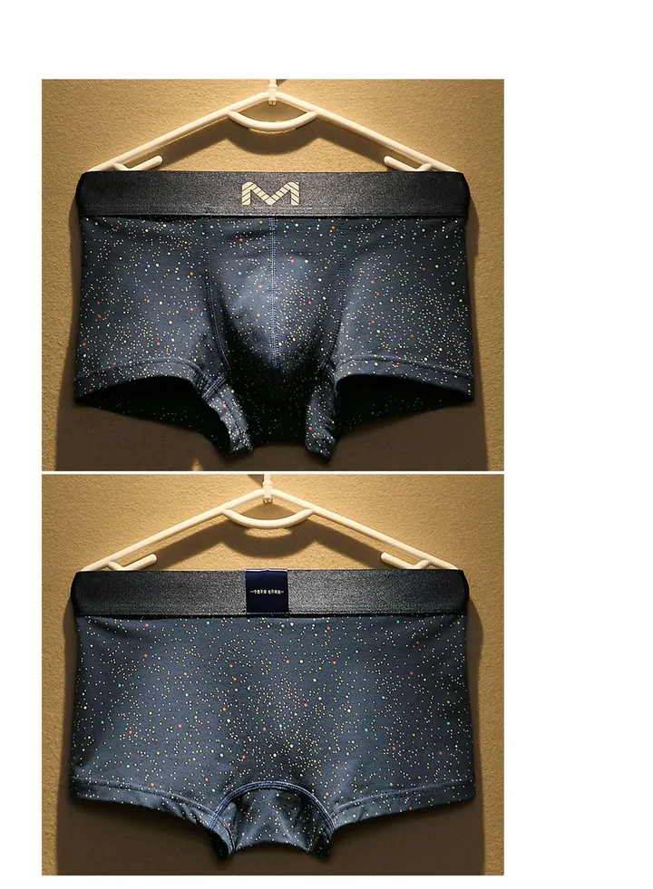 Men's Underwear Cotton Boxer Sshorts Star Polka Dot Student Summer Trend Personality Thin Breathable Blue