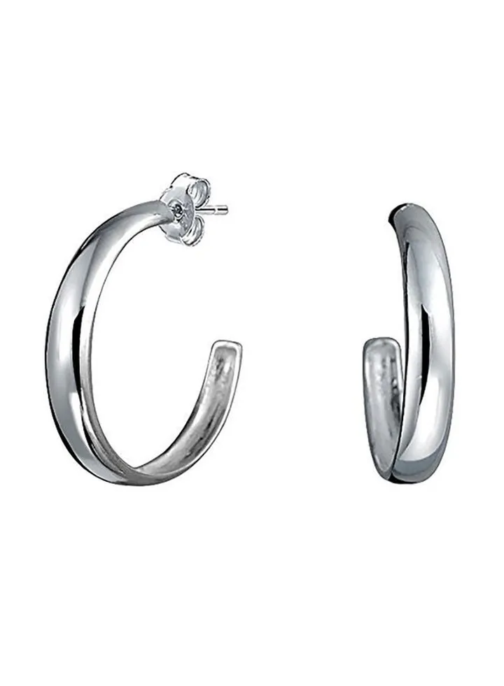 925 Sterling Silver Half Round Hoop Earrings