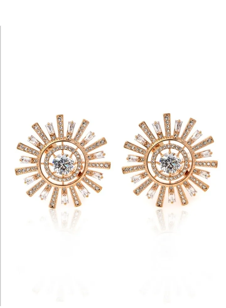 Czech White Crystal Earrings in Sunny Rose Gold Tone