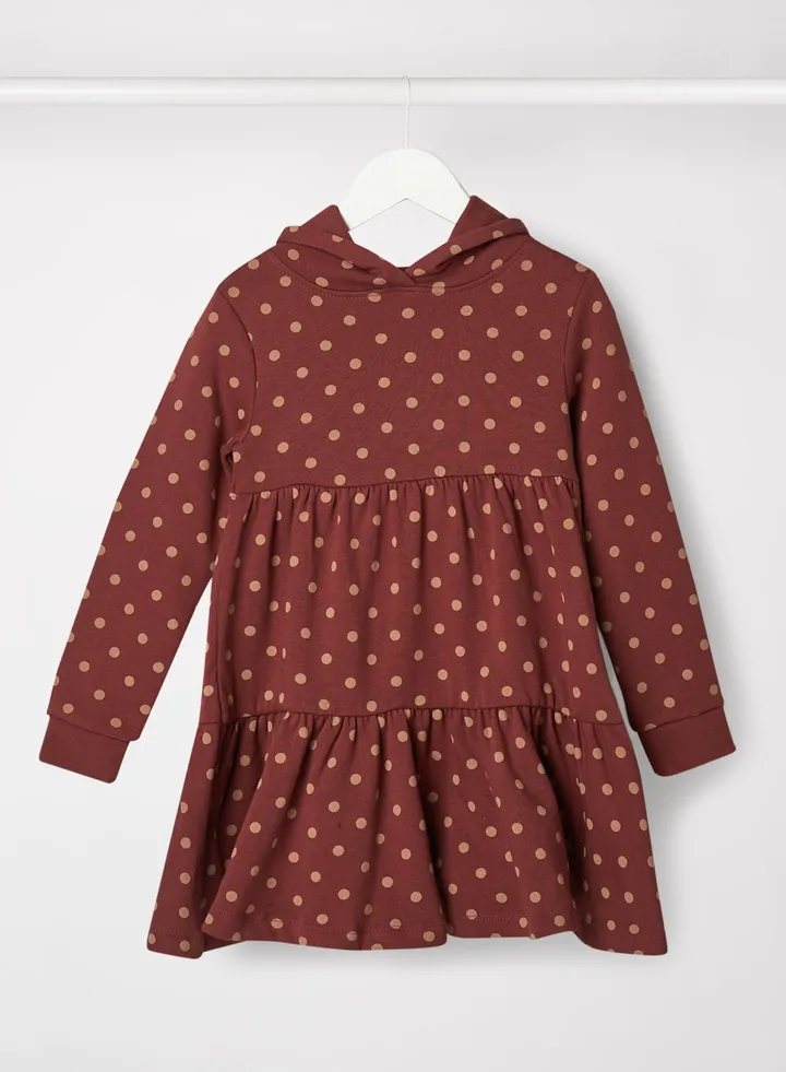 Kids Hooded Polka Dot Dress Brown