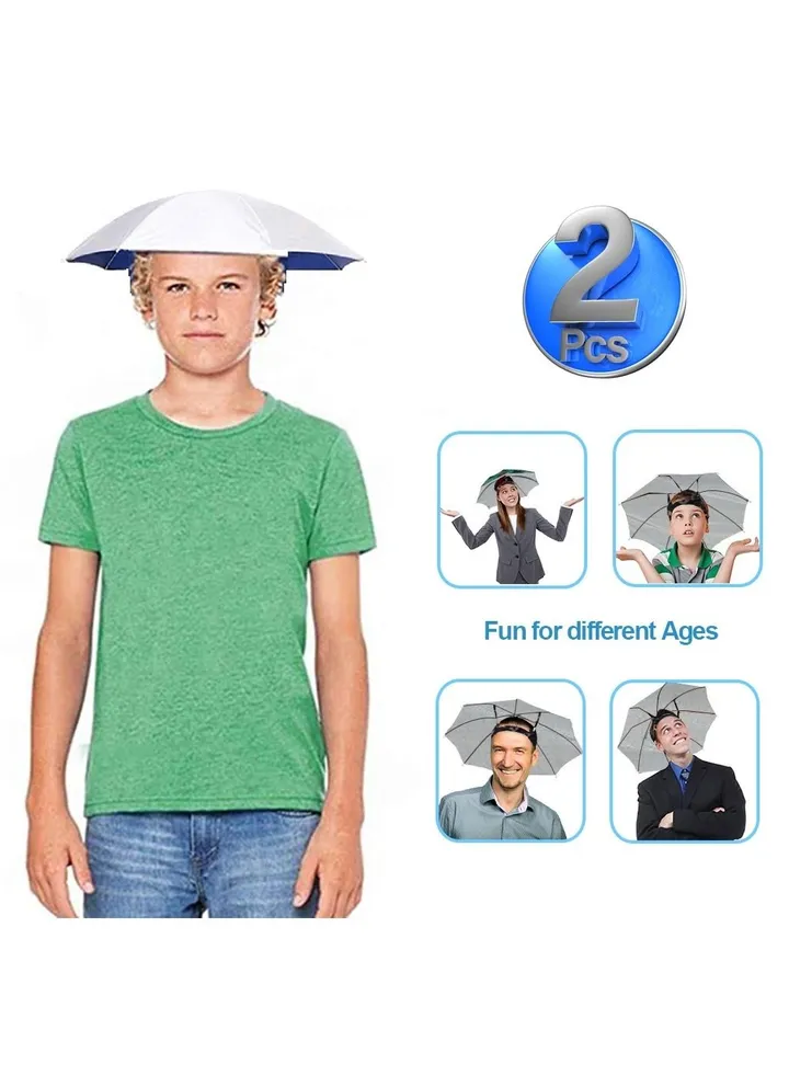 Two Pcs Foldable Nylon Fabric Head Umbrella Hat Fishing Camping Headwear For Outdoor Activities And Sunlight UV Protection Hands Free Elastic Waterproof Folding Headband Cap