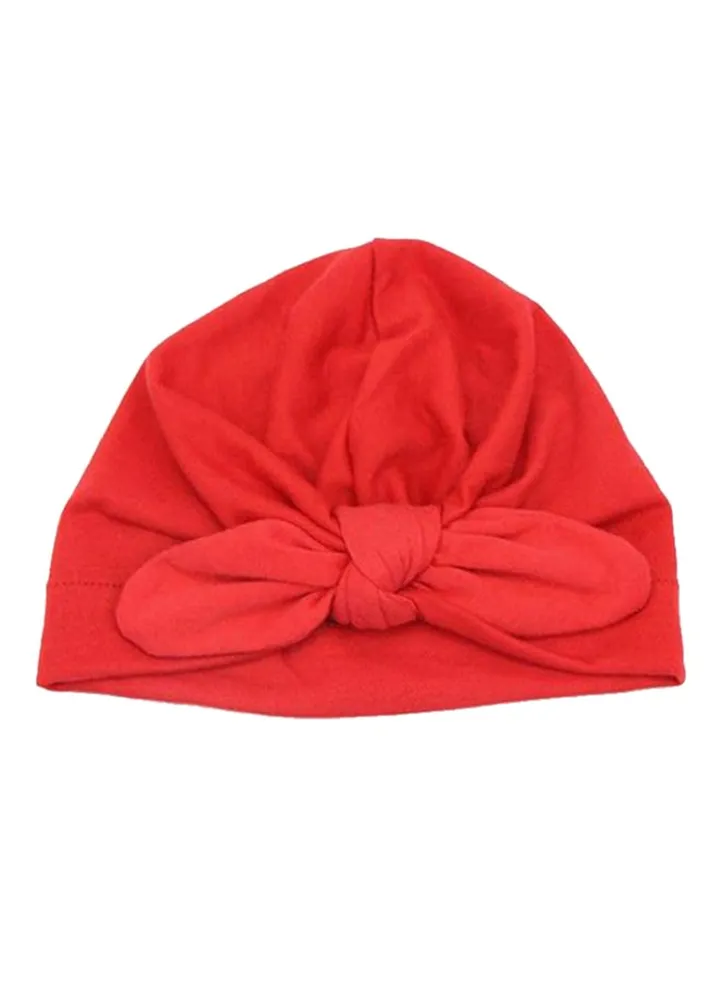 Kids Cotton Bowknot Beanie Red