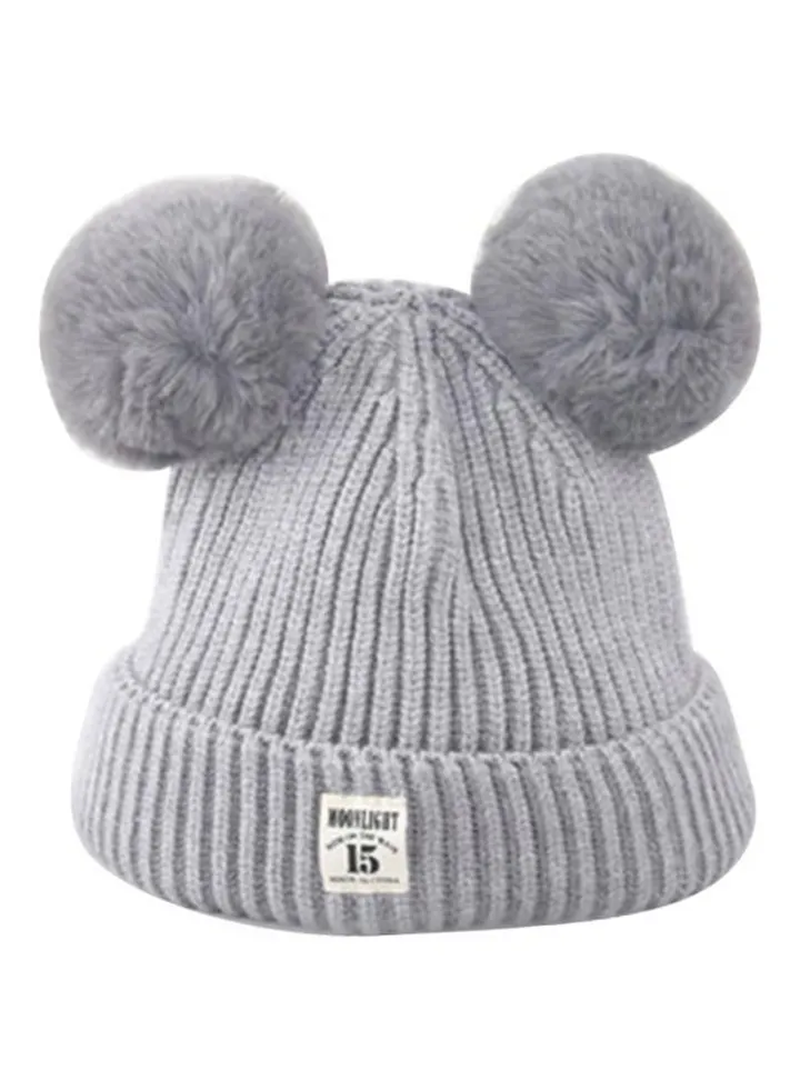 Cute Fur Ball Knitted Beanie Grey