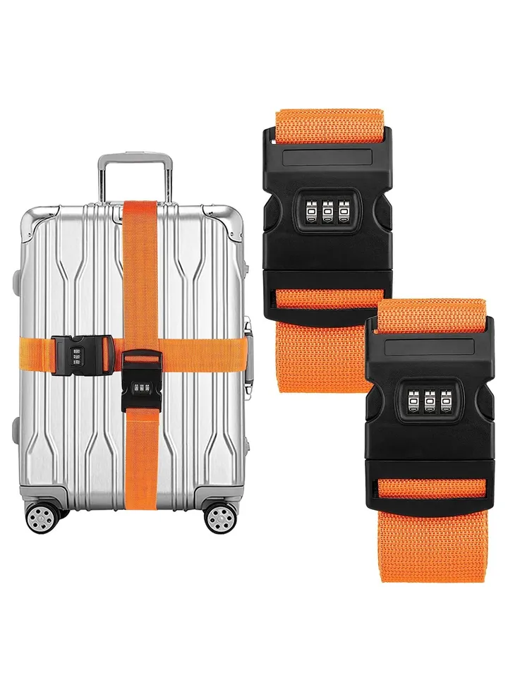 2 Pack Luggage Straps, Lock Buckle Strap Adjustable Waist Belt For Suitcase With Travel Belt Accessory (Orange)
