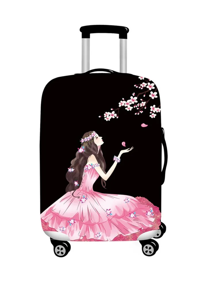 Printed Pink Dress Praying Girl Luggage Cover Black