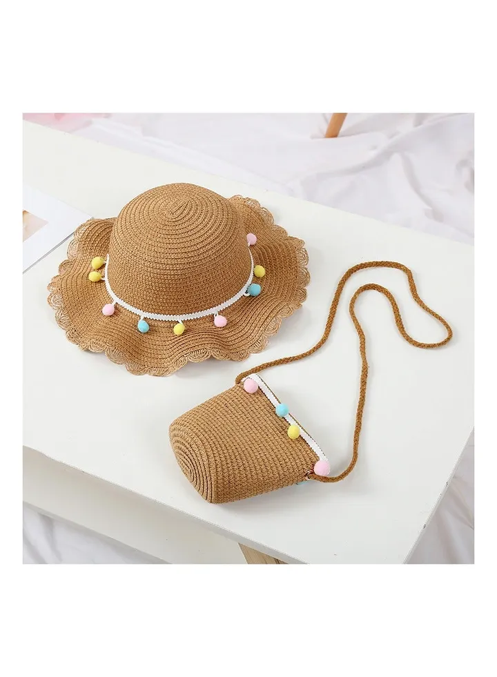 New Children's Cool Hat Rope Ball Bag Set Sunshade Hat