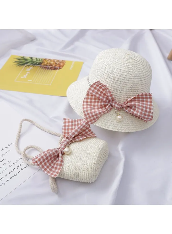 Children's Cute Parent Child Beach Hat Straw Hat Bag Set Baby Sunshade Fisherman Hat Sun Hat