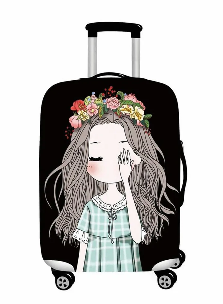 Thickened Luggage Cover, Water proof Travel Gear Luggage Protective Cover, Washable Spandex Suitcase Cover for 22"-24"luggage, Business Trip School Daily Usin (M, Shy Girl)