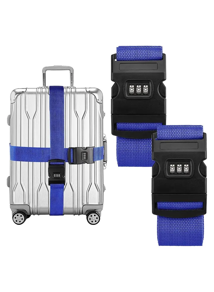 2 Pack Luggage Straps, Locking Buckle Strap Adjustable Waist Belt For Suitcase With Travel Belt Accessory (Blue)