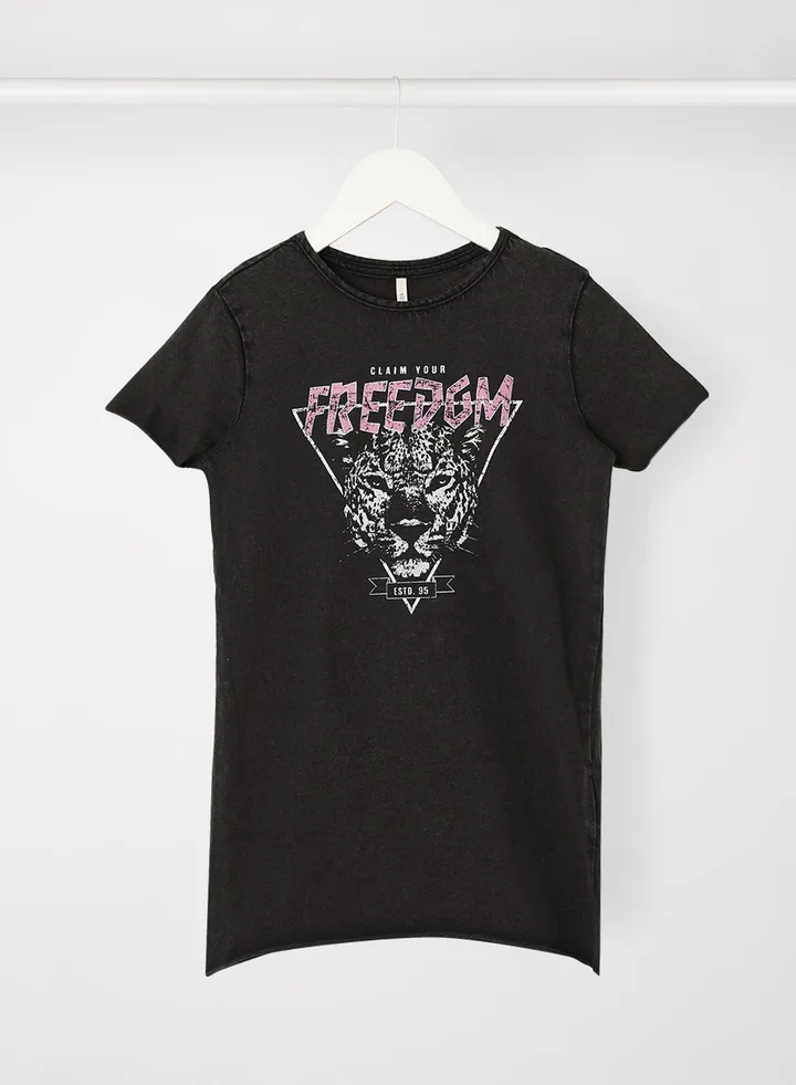 Kids/Teen Tiger Print T-Shirt Dress Black