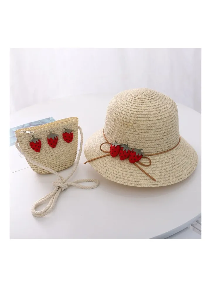 Children's Cute Parent Child Beach Hat Straw Hat Bag Set Baby Sunshade Fisherman Hat Sun Hat