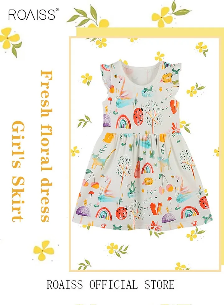 Girls' Toddler Cotton Dress Summer Pullover Short Sleeve Tops Kids Shirt Dress Popular Children's Cartoon Graphic Printing T-Shirt Dress Clothing White