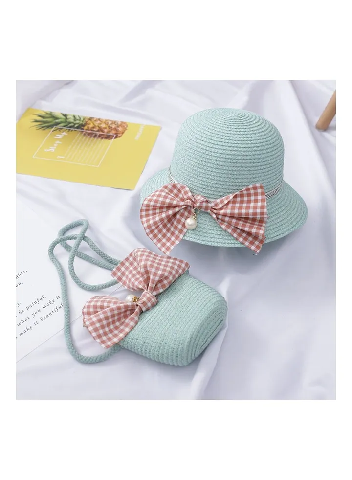 Children's Cute Parent Child Beach Hat Straw Hat Bag Set Baby Sunshade Fisherman Hat Sun Hat