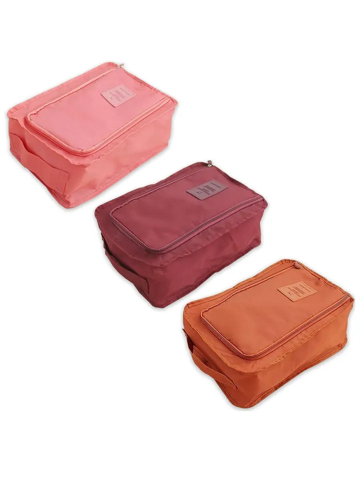 Travel Shoe Bag, 3-Piece Set Foldable Waterproof Shoe Bag Organizer For Packing, Travel Essentials For Flying, Shoe Travel Bag, Burgundy/Orange/Pink
