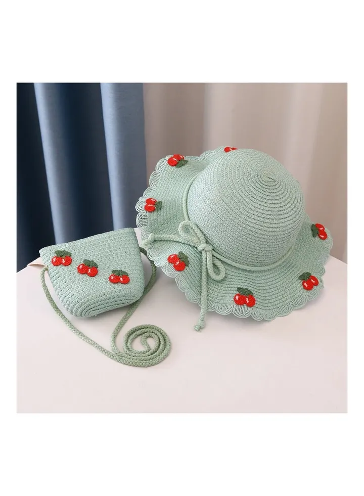 Summer Children's Straw Hat Bag Set With Large Brim Sun Hat and Cool Hat