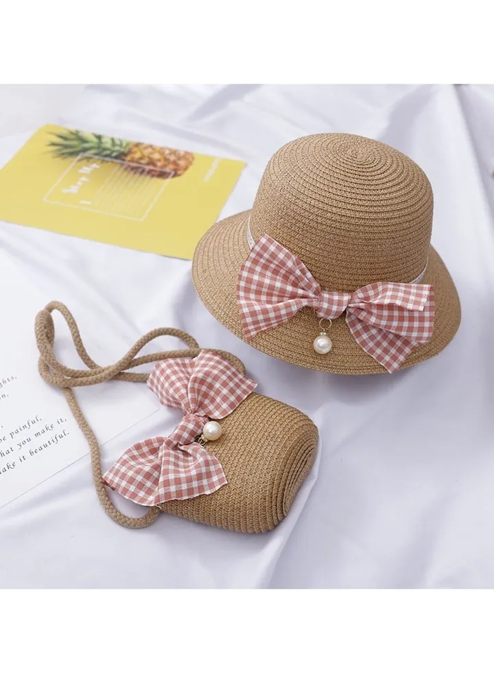 Children's Cute Parent Child Beach Hat Straw Hat Bag Set Baby Sunshade Fisherman Hat Sun Hat