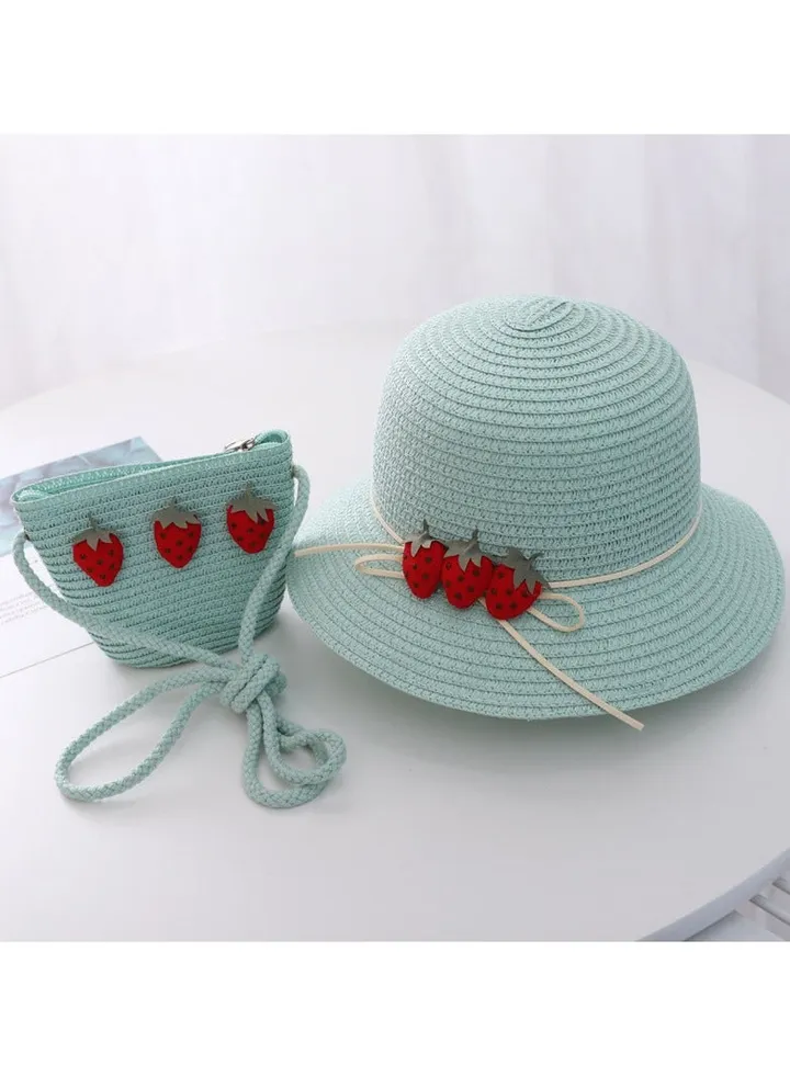 Children's Cute Parent Child Beach Hat Straw Hat Bag Set Baby Sunshade Fisherman Hat Sun Hat