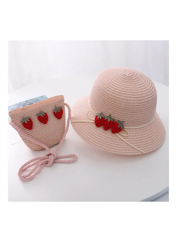 Children's Cute Parent Child Beach Hat Straw Hat Bag Set Baby Sunshade Fisherman Hat Sun Hat