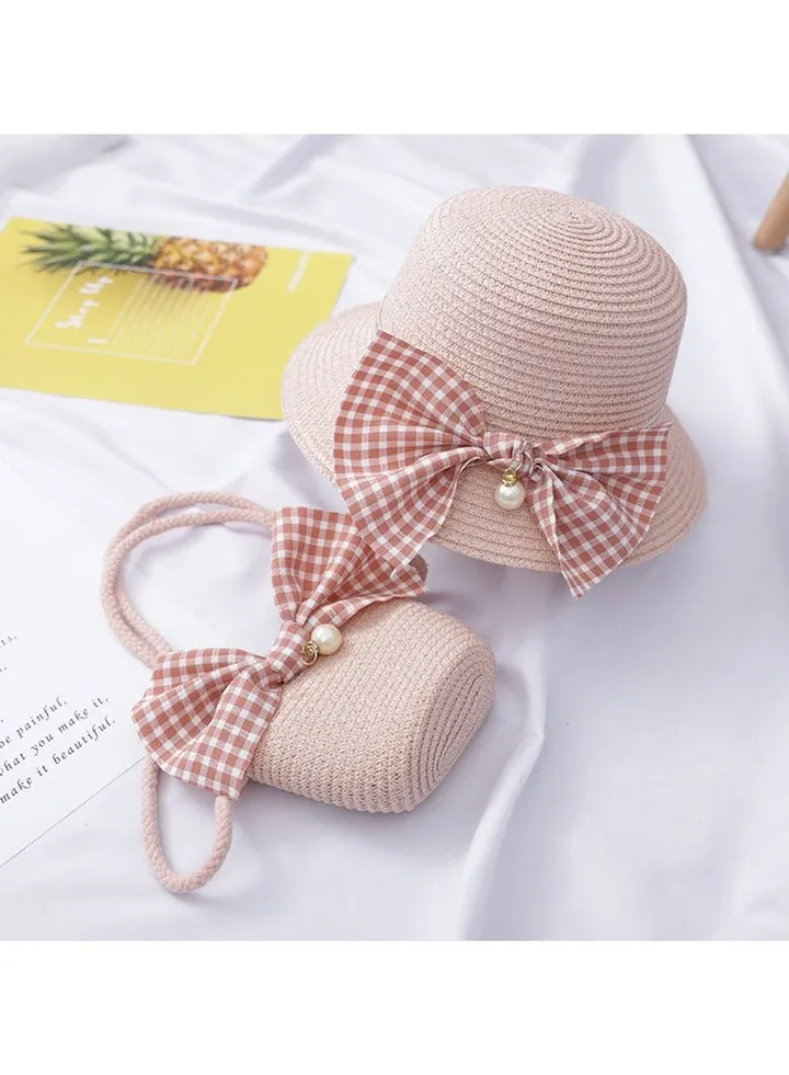 Children's Cute Parent Child Beach Hat Straw Hat Bag Set Baby Sunshade Fisherman Hat Sun Hat