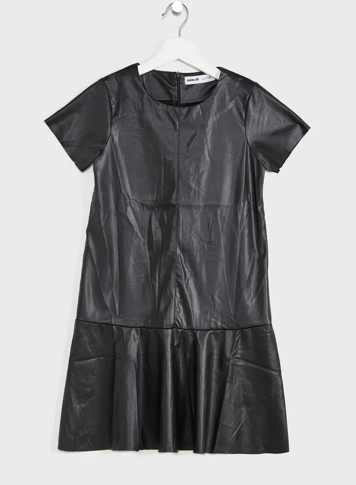 Kids PU Paneled Dress