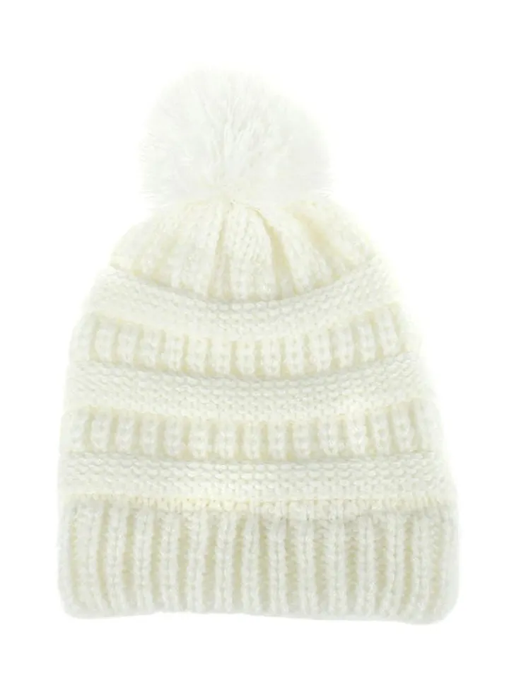 Knitted Crochet Beanie Off White