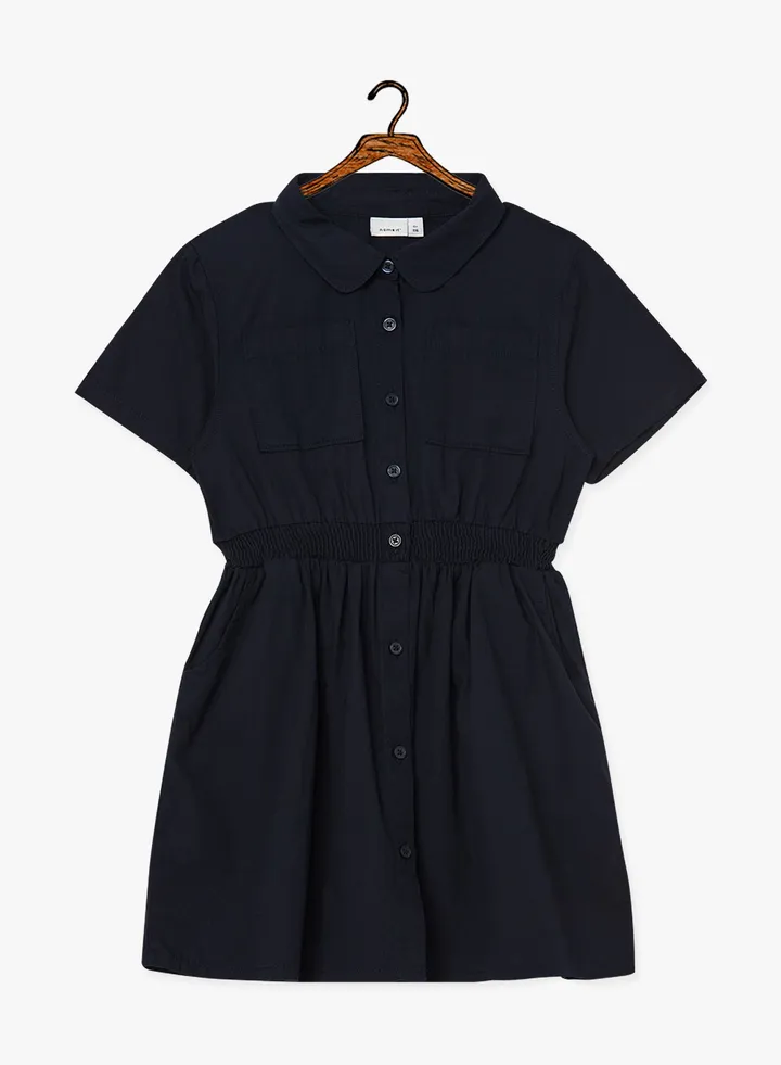 Elasticated Waist Shirt Dress Navy