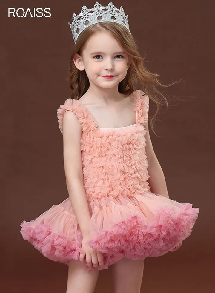 Fashionable and Cute Pleated Gradient Suspender Dress for Girls Daily Banquet and Birthday Sleeveless Fluffy Skirt Dress