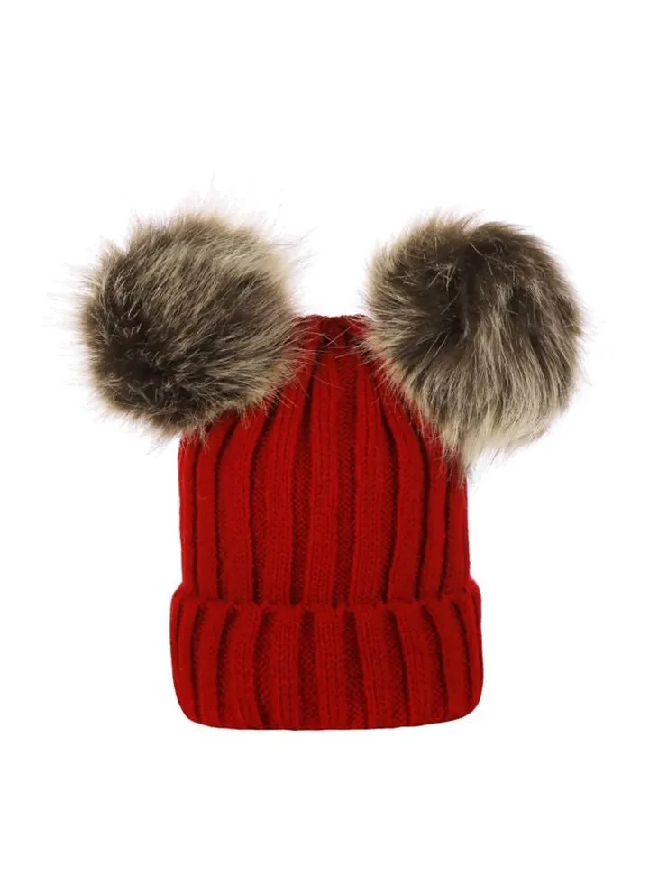 Crochet Wool Knitted Beanie Cap Burgundy/Beige/Brown