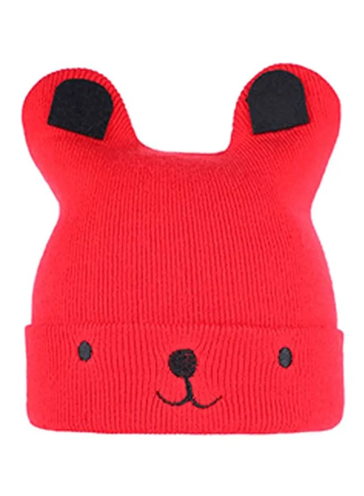 Cartoon Bear Knitted Beanie Red/Black