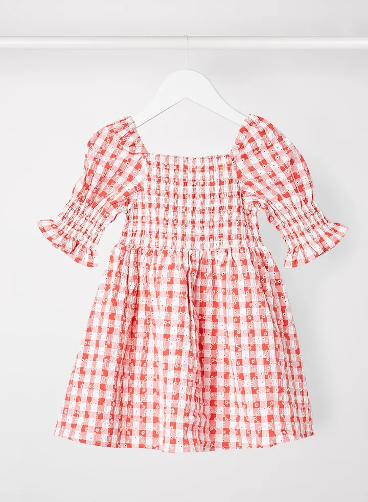Teen Gingham Shirred Dress Red