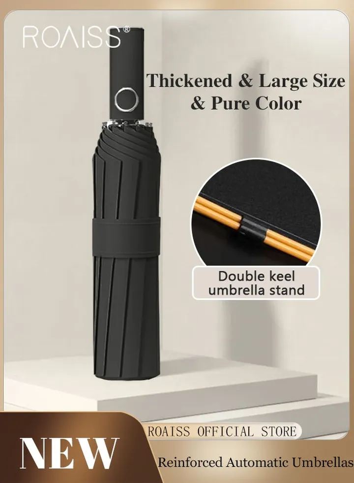 Unisex Full Automatic Umbrella Rain and Shine Dual Use Large Reinforced Thickened Portable Arc Umbrella for UV Protection Strong Rain Resistant and Windproof Parasol