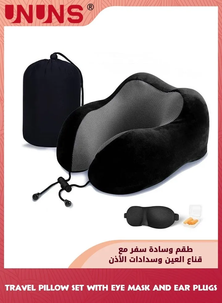 Travel Pillow,100% Pure Memory Foam U Shaped Neck Pillows For Travel Sleeping Rest,Airplane Car And Home Use,Travel Neck Pillow With 3D Eye Masks Earplugs And Storage Bag,Black