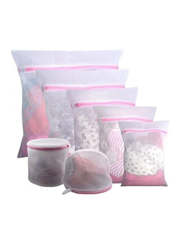 7-Piece Laundry Bag Set White/Pink